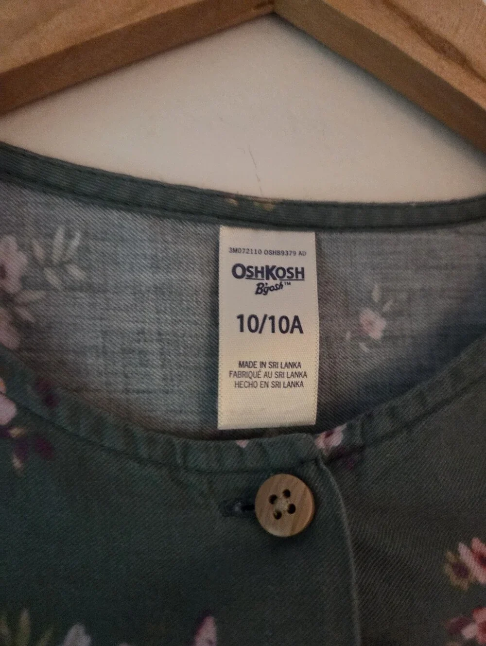 Osh Kosh B'Gosh Girls Olive Long Sleeved Cotton Floral Print Dress